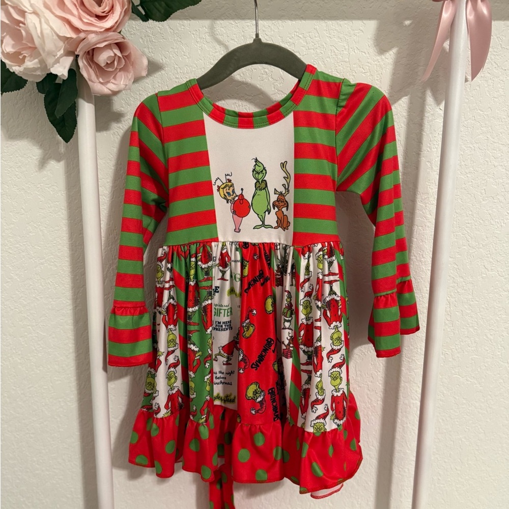 The Grinch, Cindy Lou & Max Festive Green and Red Kids Christmas Dress